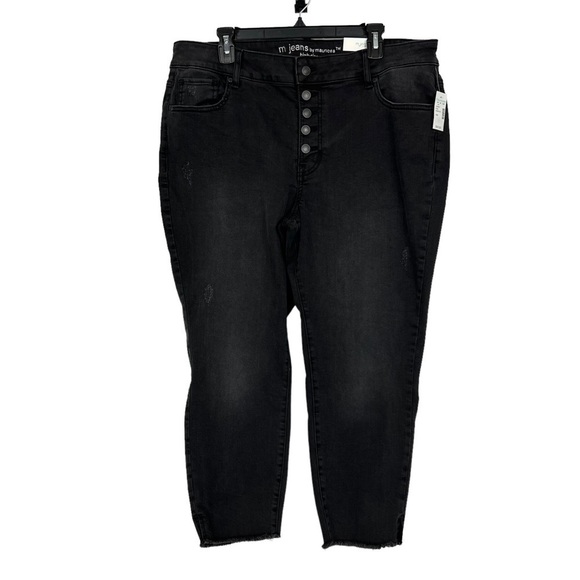 NWT m jeans by MAURICES Women’s Black Jeans Sz 18W Button Fly Distressed Stretch - Picture 1 of 15